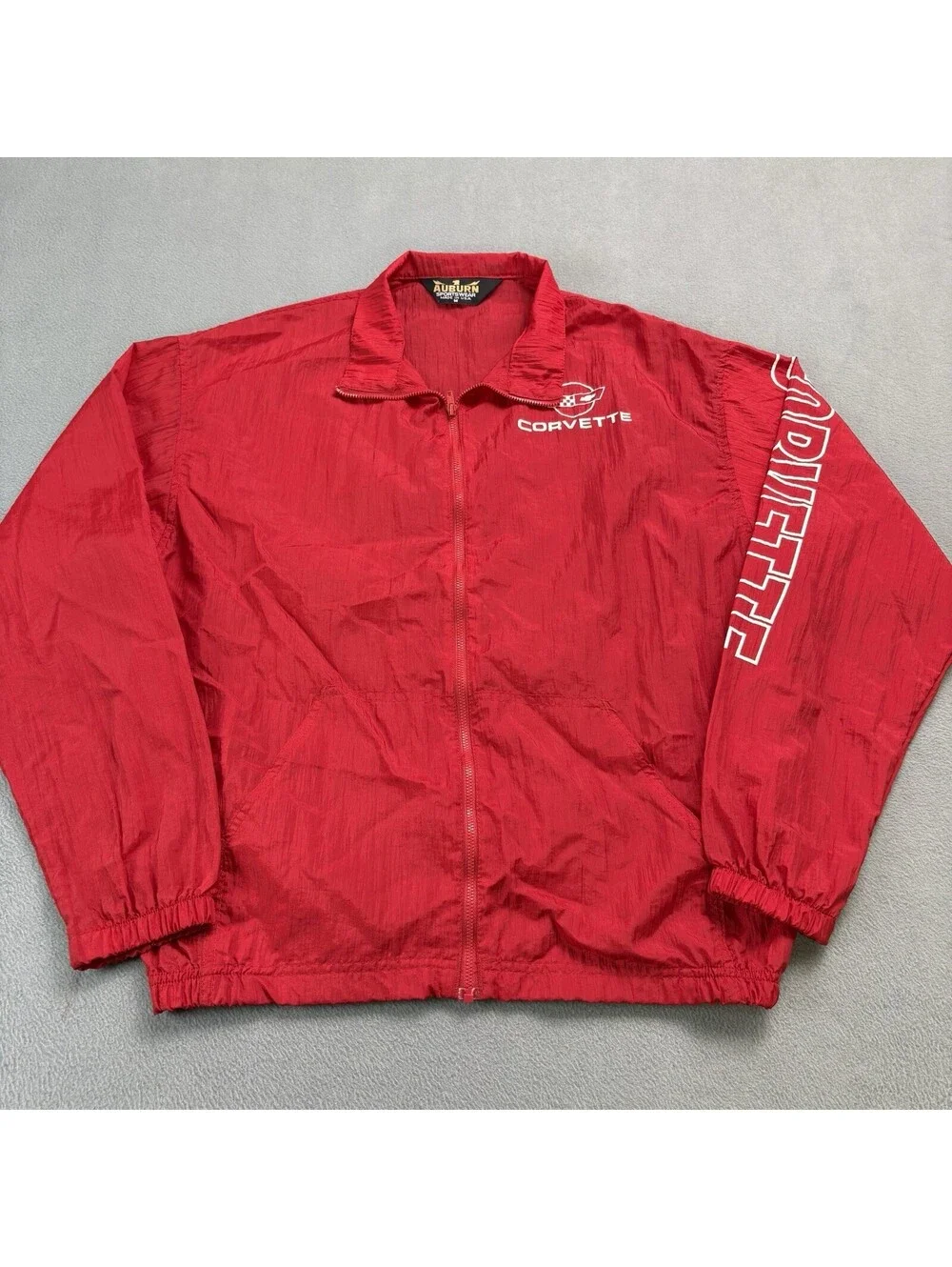 Vintage 80s Corvette Windbreaker Jacket Size Medium Red Sports Car
